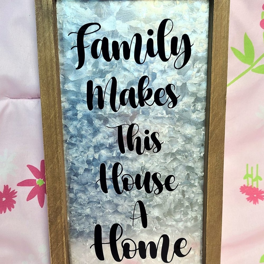 wood sign with galvanized background
